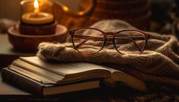 Antique leather bound Bible on old wooden table, studying Christianity generated by AI photo