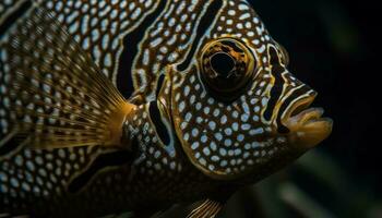 a rayas pescado nada en coral arrecife, exhibiendo natural belleza submarino generado por ai foto
