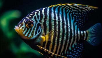 Striped zebra fish swims in vibrant coral reef below water generated by AI photo