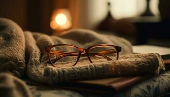 Antique literature on wool sheet brings elegance to bedroom decor generated by AI photo