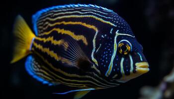 Vibrant colors of striped rabbit fish in natural coral reef generated by AI photo