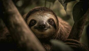 Ring tailed lemur looking at camera in tropical rainforest at night generated by AI photo