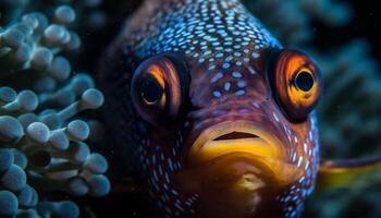 vistoso payaso pescado nadando en natural coral arrecife submarino paraíso generado por ai foto