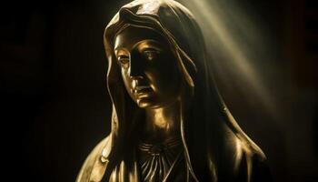 Golden statue of God symbolizes spirituality in Christianity religion generated by AI photo