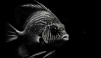 Swimming fish in motion, in black and white illustration generated by AI photo