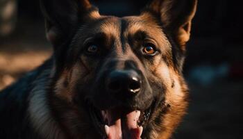 Purebred German Shepherd puppy sitting in grass, looking at camera generated by AI photo