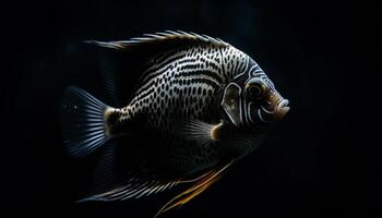 Striped zebra fish swims in tropical reef beauty in nature generated by AI photo