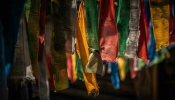 Vibrant silk lanterns hanging in rows illuminate dark city streets generated by AI photo