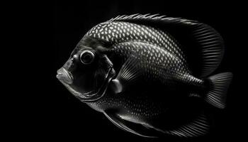 Black and white striped saltwater fish swimming in blue water generated by AI photo