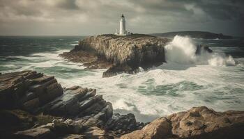 Beacon guides surfers through dangerous waves at famous Asturias coastline generated by AI photo