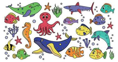 cartoon sea set vector