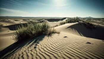 soledad en majestuoso desierto, a rayas arena dunas debajo amarillo Dom generado por ai foto