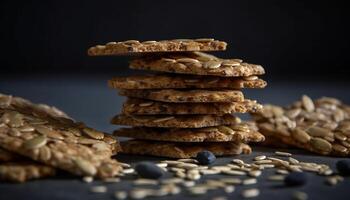 Healthy homemade oatmeal cookie, a guilt free indulgence for dessert generated by AI photo