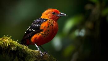 Colorful barbet perched on branch, surrounded by natural beauty generated by AI photo