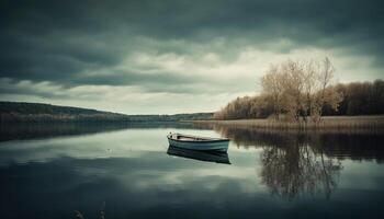 Tranquil scene of reflection on the pond at dusk generated by AI photo