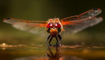 vibrante libélula refleja natural belleza en cerca arriba retrato generado por ai foto