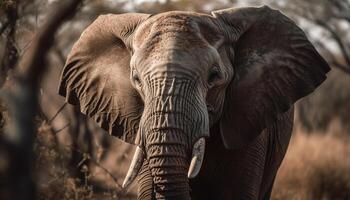 africano elefante caminando en el desierto, atención en arrugado maletero generado por ai foto