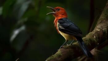 Vibrant bee eater perching on branch, surrounded by natural beauty generated by AI photo