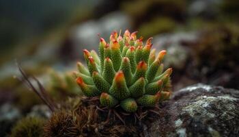 Sharp thorns protect succulent plant beauty in nature outdoors generated by AI photo