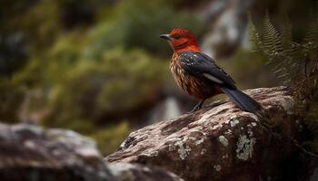 vistoso pájaro encaramado en rama, mirando a cámara con de forma de abalorio ojo generado por ai foto