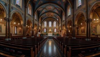 dentro el antiguo catedral, espiritualidad y historia ven viva generado por ai foto