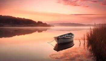 Tranquil sunset scene of reflection on the pond at dusk generated by AI photo