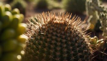 Sharp thorns on succulent plant in arid tropical environment outdoors generated by AI photo