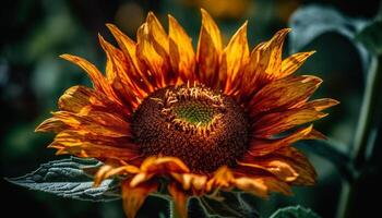 Vibrant sunflower blossom, a single beauty in nature meadow generated by AI photo