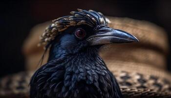 Majestic hawk perching, close up of beak and feather generated by AI photo