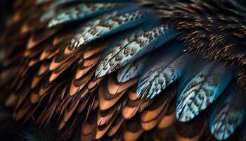 Vibrant macaw feathers showcase beauty in nature multi colored patterns generated by AI photo