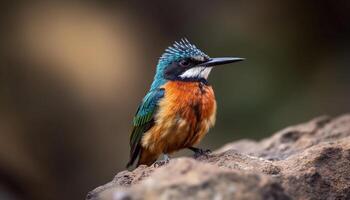 Yellow bee eater perching on branch, alert and looking away generated by AI photo