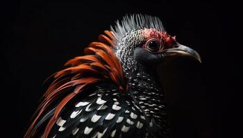 Majestic rooster multi colored feathers create a beautiful pattern generated by AI photo