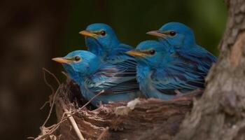 Small yellow starling perched on branch in African forest generated by AI photo