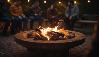 Glowing campfire brings warmth and happiness to family vacation adventure generated by AI photo