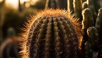 Sharp thorns on succulent plant create spiked pain in nature generated by AI photo