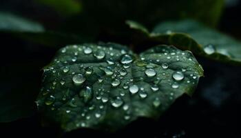 Fresh green leaf with dew drop, nature beauty in close up generated by AI photo