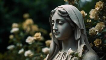 Christianity symbol of love a statue of praying mother generated by AI photo