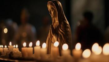 católico hombres Orando con luz de una vela simbolizando espiritualidad y religión generado por ai foto