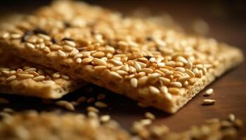 Healthy snack Fresh whole wheat cookie with almond and sesame seed generated by AI photo