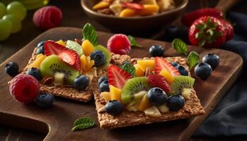 Healthy gourmet fruit salad with a variety of sweet berries generated by AI photo