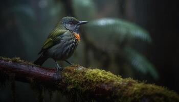 Colorful bee eater perched on branch in tropical rainforest environment generated by AI photo