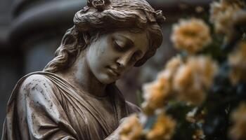 Praying at the famous Christian monument, a symbol of spirituality generated by AI photo