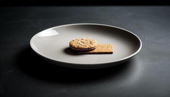 oscuro chocolate Galleta apilar en lámina, un gastrónomo indulgencia generado por ai foto