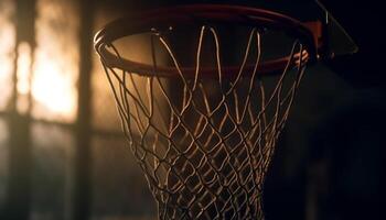 Basketball hoop, ball, net, and chain perfect for playing generated by AI photo