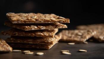 Healthy homemade whole wheat biscuit stack with dark chocolate generated by AI photo