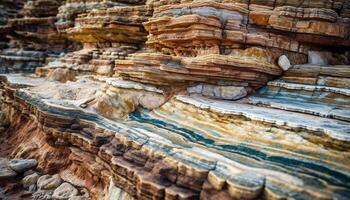 Majestic rock formation, eroded by wave, showcases natural beauty generated by AI photo