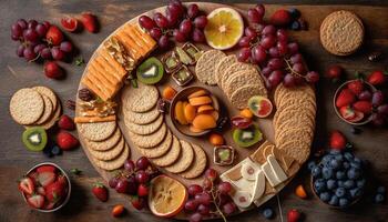 Fresh fruit plate with raspberry, strawberry, grape, and blueberry variation generated by AI photo