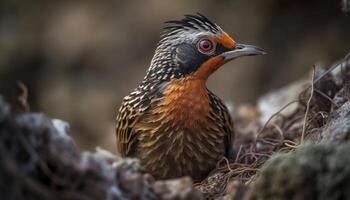 Small starling perching on branch, looking at camera in nature generated by AI photo