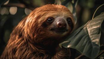 Animal wildlife in tropical rainforest monkey, lemur, koala, macaque generated by AI photo