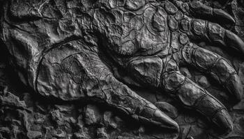 Rough reptile skin, monochrome backdrop, textured effect, black background generated by AI photo